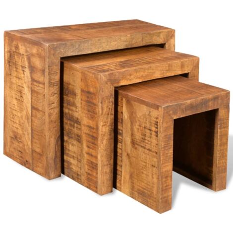Set de 3 mesitas apilables de madera maciza de mango vidaXL