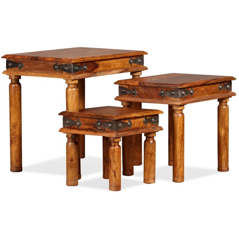 

Set de 3 mesitas apilables de madera maciza de sheesham marrón