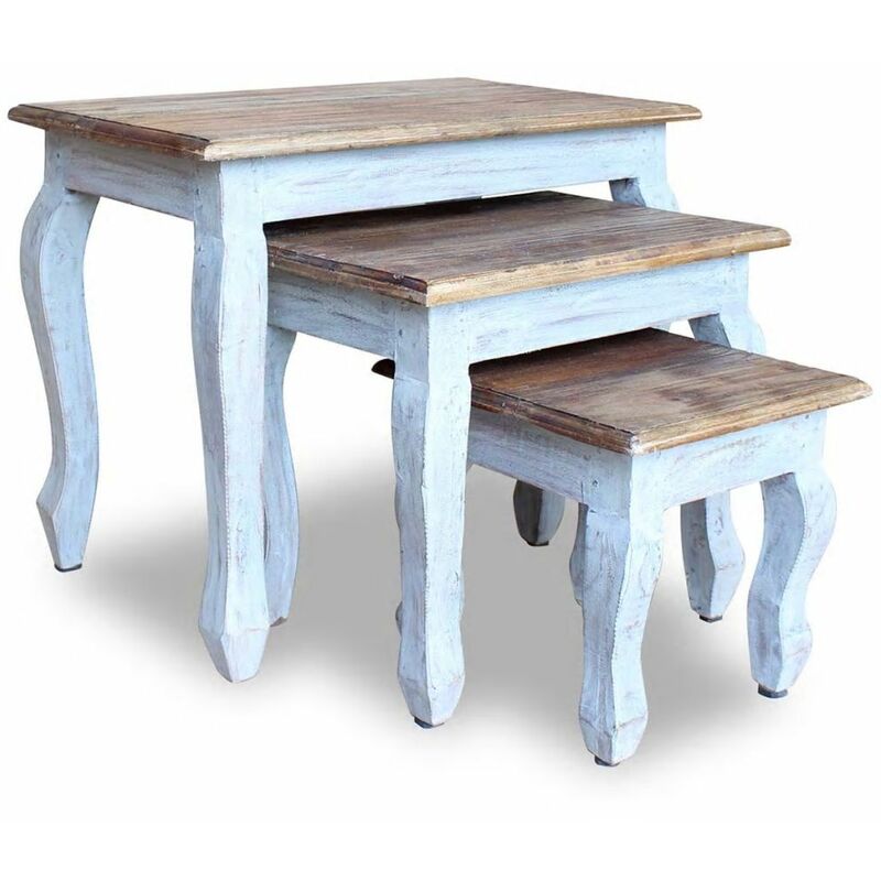 

Set de 3 mesitas apilables de madera maciza reciclada