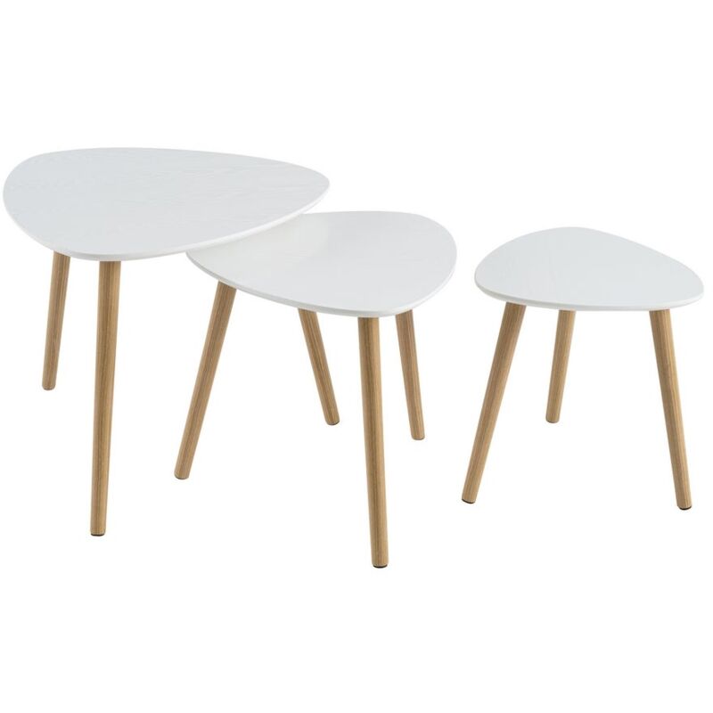 

Set de 3 mesitas nido de madera MDF nórdicas blancas y natural