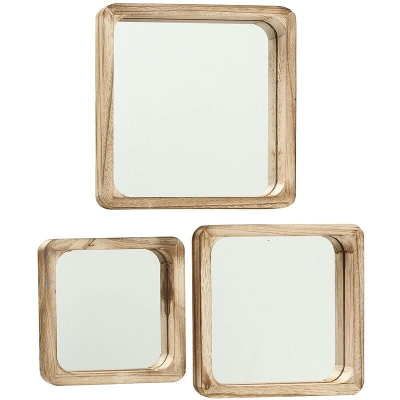 Miroir mural en bois, carré mambo, lot de 3