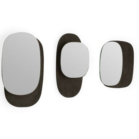 Set de 3 miroirs muraux en bois noir VINCY