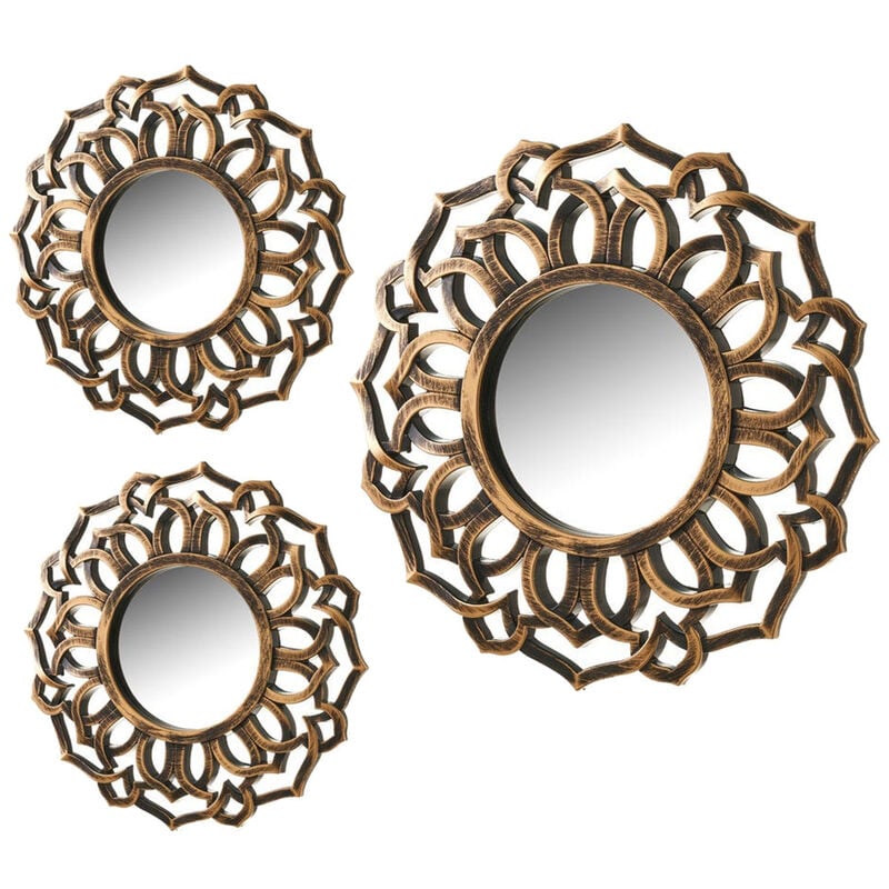 Unimasa - Set de 3 Miroirs muraux or patiné