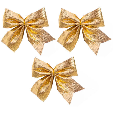 Set de 3 noeuds dorés pour décoration sapin de Noël 10cm