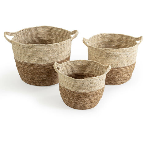 Set de 3 paniers Brais fibre naturelle, blanc/naturel