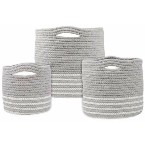 Set de 3 Paniers Gris et Blanc en coton et Jute BANAO