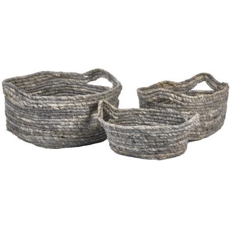 Set de 3 paniers naturel en feuilles tressées avec anses - NASH 6709