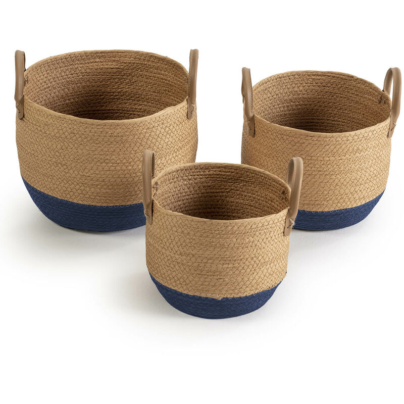 Set de 3 paniers Tecla fibre naturelle, bleu/naturel