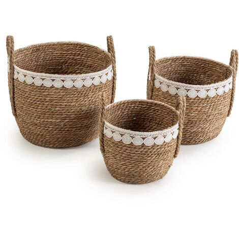 Set de 3 paniers Yasmina fibres naturelles, blanc/naturel