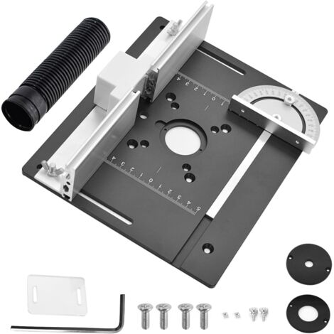 Set de 3 Plaque D'insertion de Table de Fraisage en Aluminium, Découpe Gravure Outil Auxiliaire avec Ensemble de Guide de Jauge D'onglet pour Bancs de Travail du Bois (Alliage d'aluminium) (Noir)