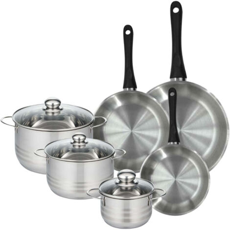 Set de 3 poêles 20, 24 et 28 cm en inox et 3 faitouts inox 16, 20 et 24 cm Fackelmann Geneva