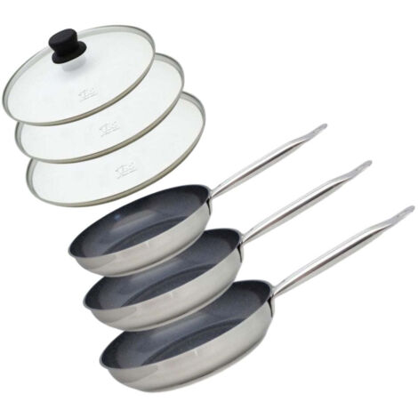Set de 3 Poêles 24, 28 et 32 cm céramique sans PFAS et 3 couvercles Profi Therm Platinum Elo