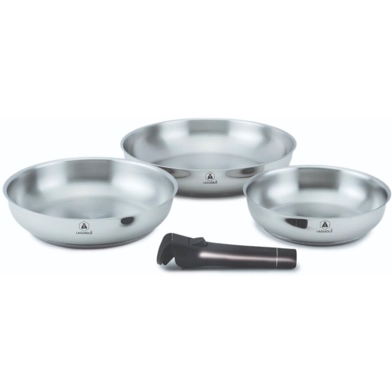 LAGUIOLE CUISSON - Set de 3 poêles inox amovible 20/24/28cm - "Réactif"