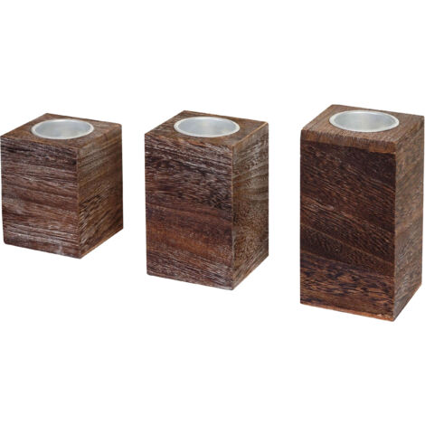 Set de 3 portavelas de té S+M+L HHG-720, soporte para velas de té, aspecto desgastado vintage, marrón