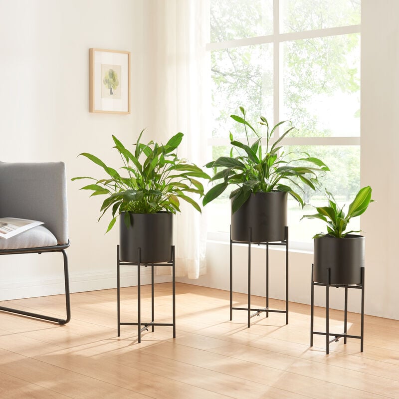 [en.casa] - Set de 3 porte-plantes Orsa de tailles variées métal noir