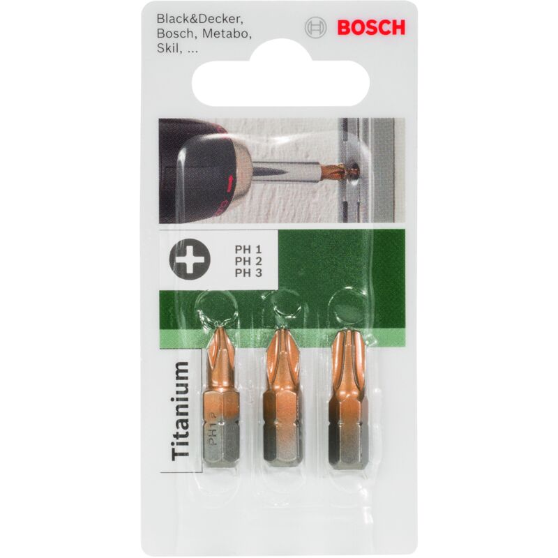 

2609255965 Set 3 puntas de titanio (PH) PH1- PH2- PH3- 25 mm - Bosch