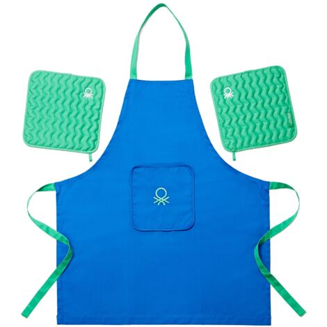 Set de 3 pz delantal + agarradores RAINBOW BE, 75x85 cm, 190 GSM, color AZÚL