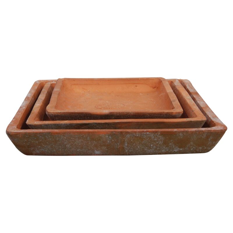 Set de 3 soucoupes carrés en terre cuite - Terracotta - l 25/20/16 cm - Livraison gratuite