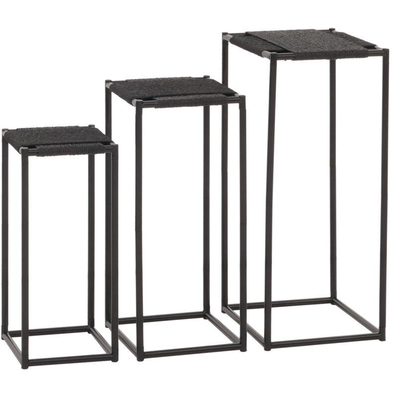 HW - Set de 3 tables à fleurs C-N70, table d'appoint table support à fleurs, empilable, métal corde à papier anthracite
