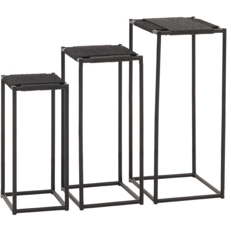 Set de 3 tables à fleurs HWC-N70, table d'appoint table support à fleurs, empilable, métal corde à papier  anthracite