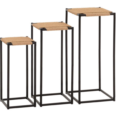 Set de 3 tables à fleurs HWC-N70, table d'appoint table support à fleurs, empilable, métal corde à papier  couleur natu