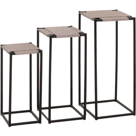 Set de 3 tables à fleurs HWC-N70, table d'appoint table support à fleurs, empilable, métal corde à papier  gris