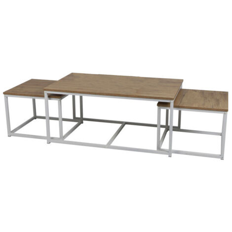 Set de 3 tables basses gigognes en bois et métal "La Casa Blanca - Blanc - L 100/50 x P 60/50 x H 45/38 cm - Livraison gratuite