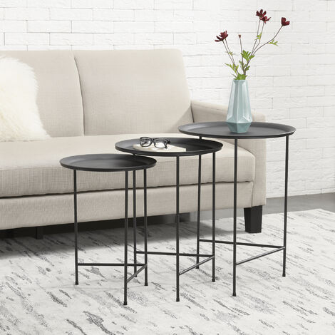 Set de 3 Tables Basses Gigognes Gatlinburg Noir Tailles Différentes [en.casa]