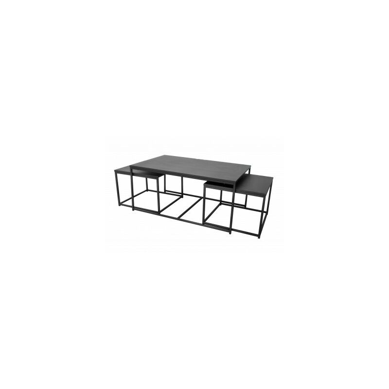fornord - set de 3 tables basses gigognes métal noir - noir