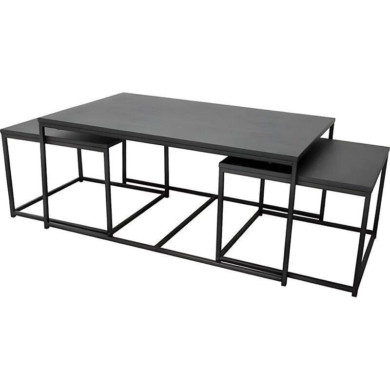 Fornord - Lot De 3 Tables Basse En Métal Empilables Noir Atmosphera