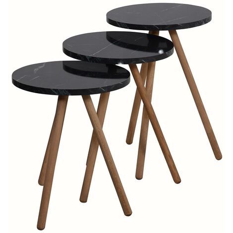 Set de 3 tables basses trépieds rondes gigognes Mirna Bois Blanc, Gris et Rose - Multicolore