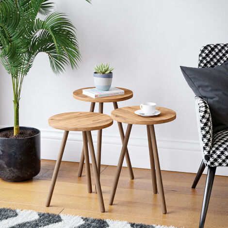 Set de 3 tables d'appoint Hjørring rondes trépied effet bois [en.casa]