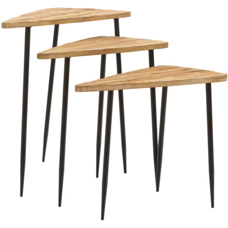 Set de 3 Tables d'Appoint Parümm Manigh en Bois d'Épicéa avec Structure Métallique