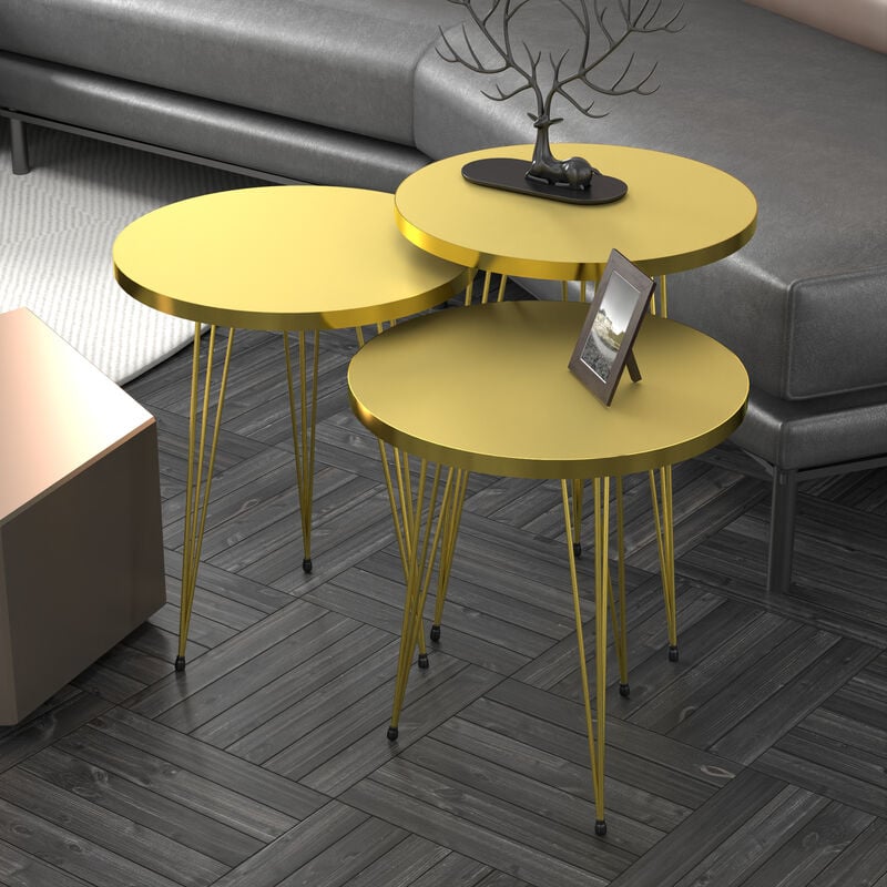 [en.casa] - Set de 3 tables d'appoint Skibby rondes gigognes or