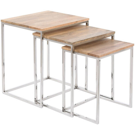 Set de 3 tables d'appoints en bois d'acacia coloris naturel et métal argenté