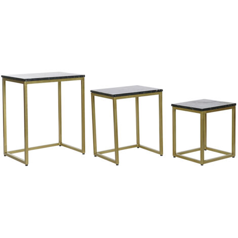 Set de 3 tables d'appoints en fer coloris doré et marbre coloris noir