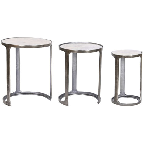 Set de 3 tables d'appoints en marbre et aluminium coloris blanc, gris