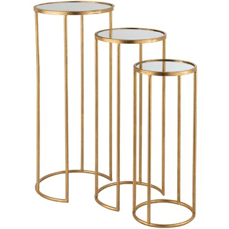 Set de 3 tables gigogne métal doré Leo D 35/D 30/D 25 cm