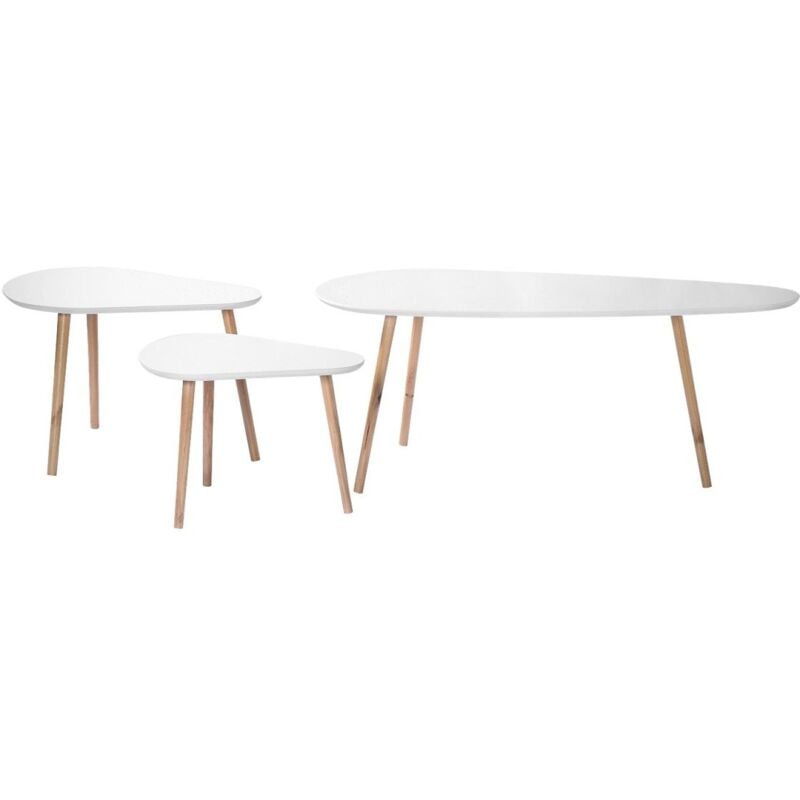 Set de 3 Tables Gigognes Blanc et Bois - Calicosy