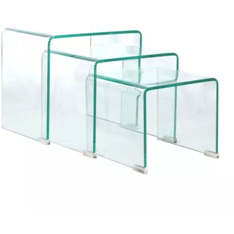 Set de 3 tables gigognes d'appoint en verre trempé H. 36 cm - ICE