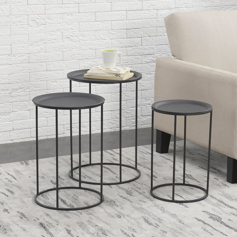 [en.casa] - Set de 3 Tables Gigognes Morristown Métal Noir Tailles Différentes