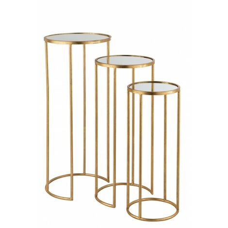 Set de 3 tables gigognes en métal or 35x35x80 cm - or métallique