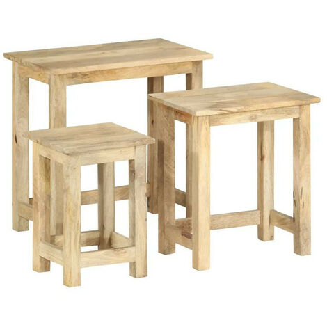 Set de 3 tables gigognes manguier massif clair Dhaem
