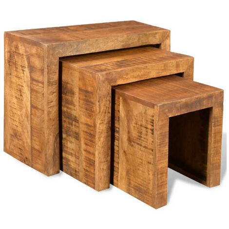Set de 3 tables gigognes manguier massif clair Nawel