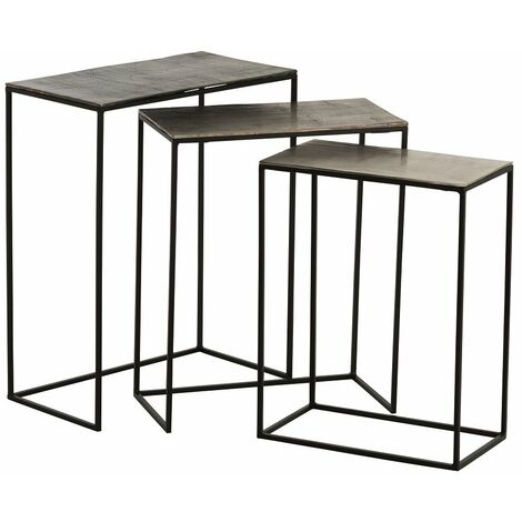 Set de 3 tables gigognes rectangulaire NIZI en métal noir et aluminium gris.