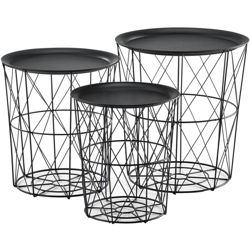 Set de 3 tables gigognes table basse de salon en métal plateau amovible 40x40x44 cm noir - Métal