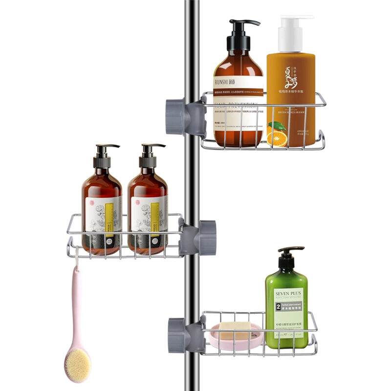 Linghhang - Set de 3 tablettes de douche en acier inoxydable - Ne nécessite aucun perçage - Pour barres de douche de 18 à 27 mm - Noir