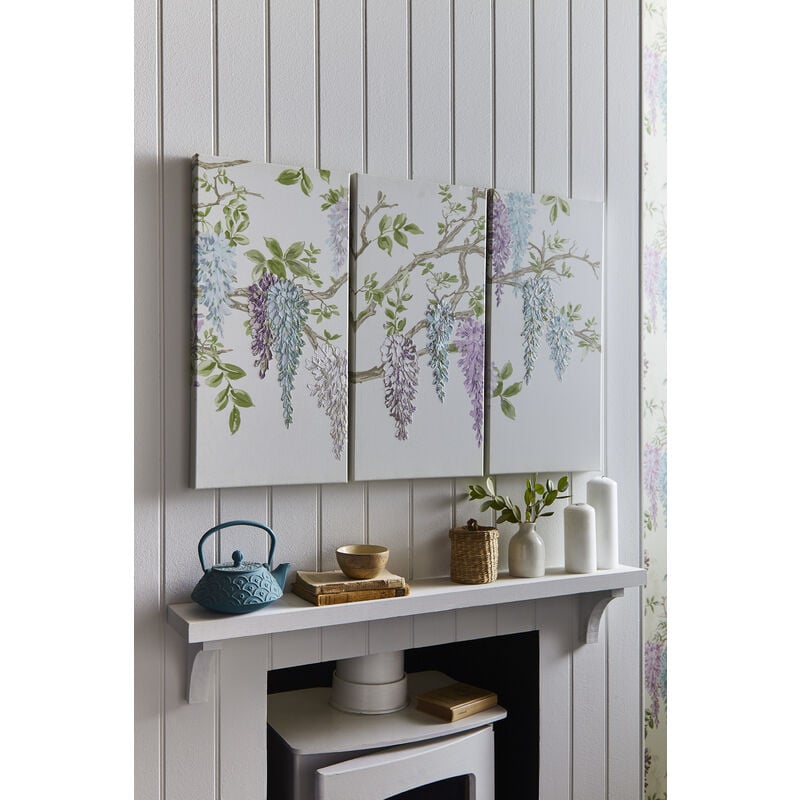 Set de 3 toiles Laura Ashley Wisteria Garden Broderie 60 x 90cm Multicolore