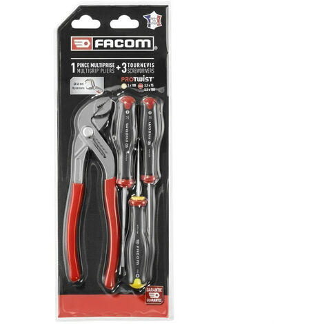 Set de 3 Tournevis Protwist FACOM - AT3.170PB (Livré avec 1 Pince multiprise capacité 46mm - 2 Tournevis Fente + 1 Prozidriv)