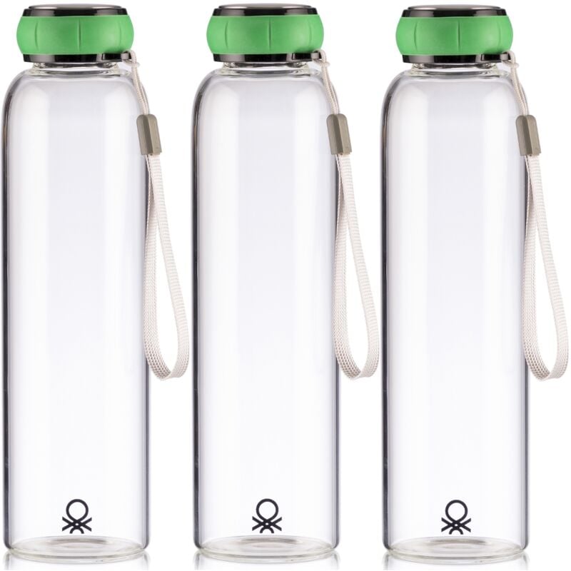 

Benetton - Set de 3 unidades de botella de agua 550ml borosilicato tapa verde Casa